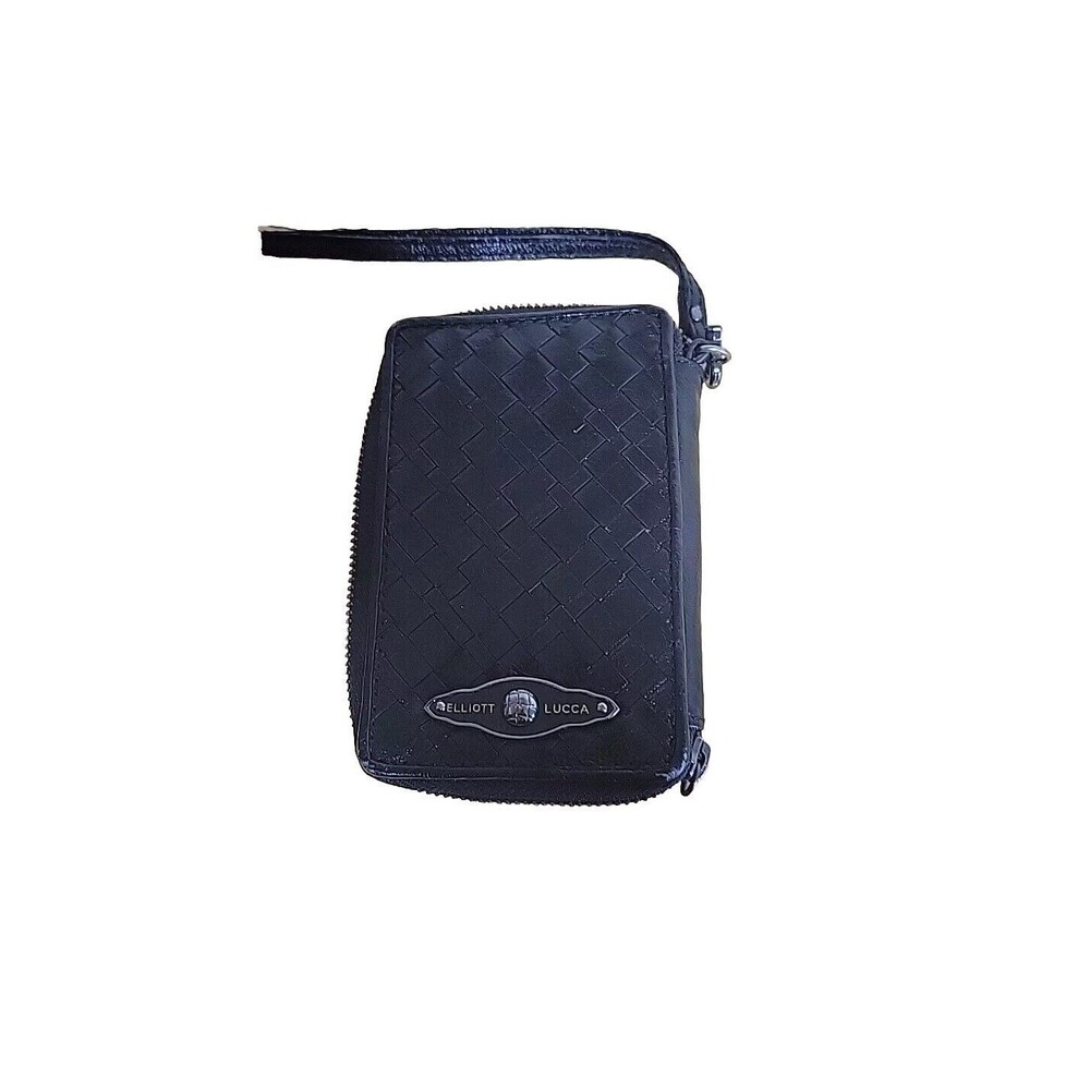Elliott Lucca Black Woven Leather Zip Around Wristlet Wallet Organizer